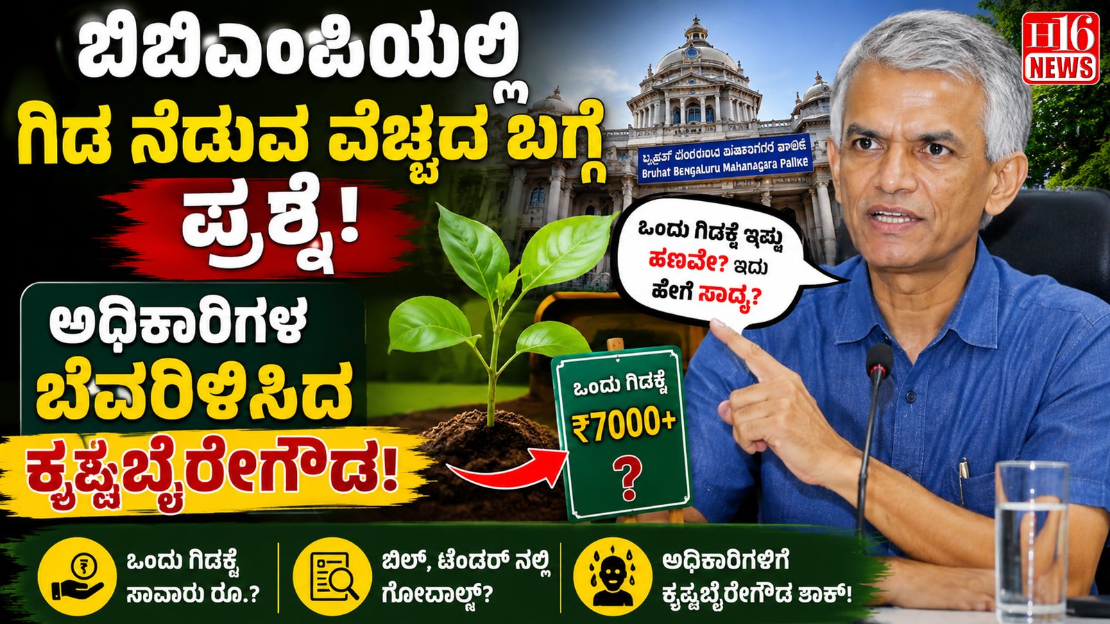 ಬಿಬಿಎಂಪಿಯಲ್ಲಿ ಗಿಡ ನೆಡುವ ವೆಚ್ಚದ ಬಗ್ಗೆ ಪ್ರಶ್ನೆ: ಅಧಿಕಾರಿಗಳ ಬೆವರಿಳಿಸಿದ ಕೃಷ್ಣಬೈರೇಗೌಡ
